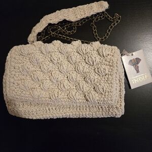NWT Handcrafted India Crossbody Bag, 100 Percent Cotton Natural Cord Macramé